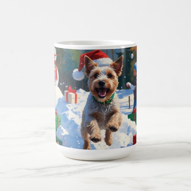 Caneca De Café Fio Fox Terrier nevando com chapéu de Natal (Centro)