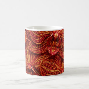 Caneca de Café Fio Vermelho Fogo Orquídea Abstrata