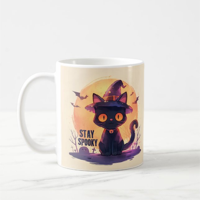 Caneca De Café Fique Assustador – Gato da Lua de Abóbora (Esquerda)