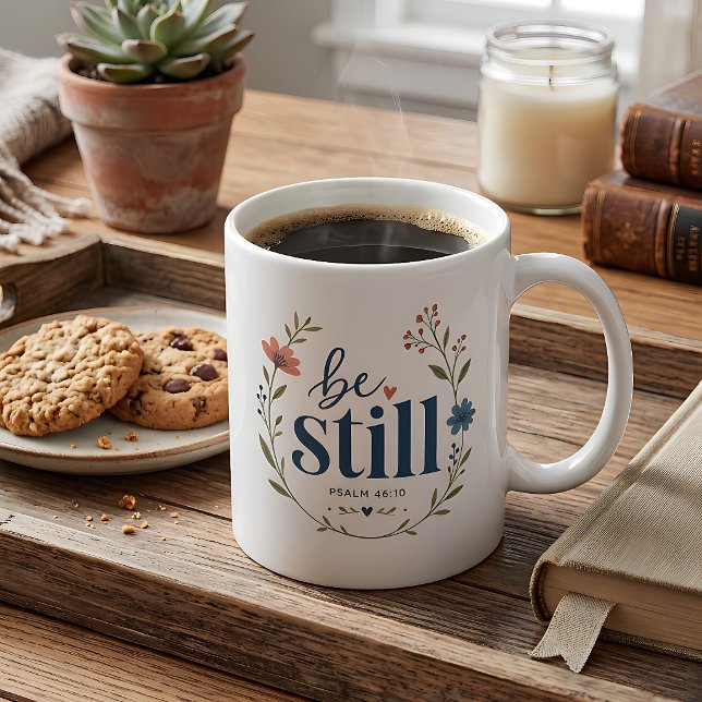 Caneca De Café Fique Calmo Salmo 46:10 Floral  (Criador carregado)