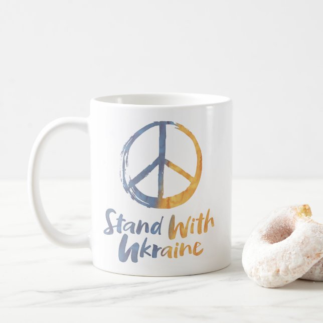Caneca De Café Fique com a Ucrânia - Símbolo PEACE Sinal de Liber (Com Donut)