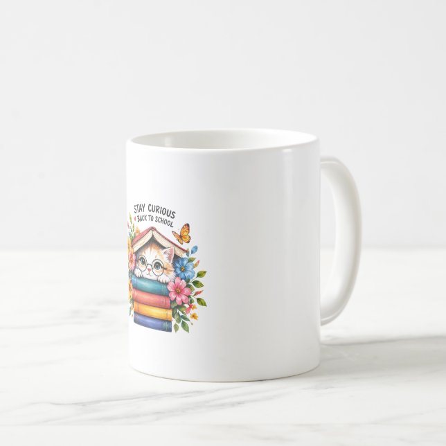 Caneca De Café Fique Curioso Design de Leitura de Volta às Aulas (Frente Esquerda)