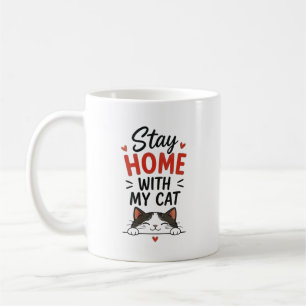 Caneca De Café Fique em Casa Com Meu Gato Introvertido Aconchegan