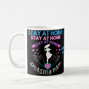 Caneca De Café Fique Em Casa Mãe Rosa E Azul Silhute Mulher Chic