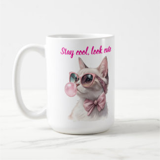 Caneca De Café Fique Fresco Olhe Fofo Gato Rosa Sopra Chiclete