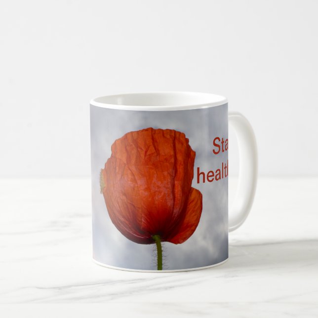 Caneca De Café Fique saudável com a flor vermelha (Frente Esquerda)