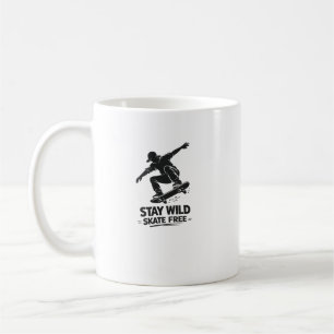Caneca De Café Fique Selvagem Design de Silhueta de Skatista Livr