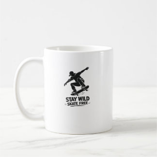 Caneca De Café Fique Selvagem Design de Silhueta de Skatista Livr