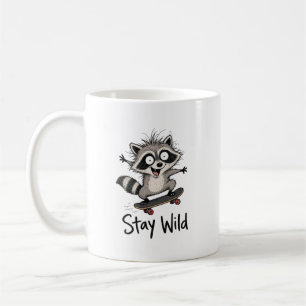 Caneca De Café Fique Selvagem, Guaxinim no Skate