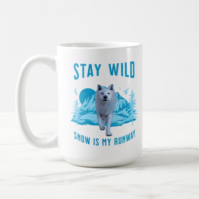 Caneca De Café Fique Selvagem Lobo Branco Passarela de Neve (Esquerda)