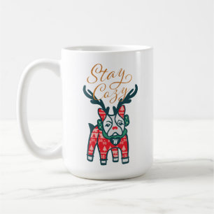 Caneca De Café Fique tranquilo   Bolldog Reindeer francês Natal
