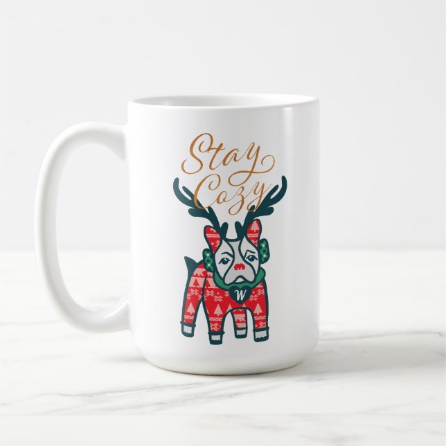 Caneca De Café Fique tranquilo | Bolldog Reindeer francês Natal (Esquerda)
