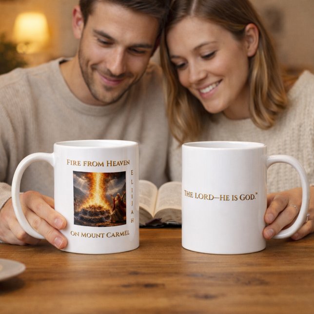 Caneca De Café Fire from Heaven on Mount Carmel – Prophet Elijah (Criador carregado)
