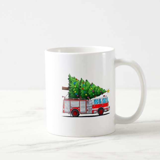 Caneca De Café Fire Truck Christmas Tree Xmas Lights Firefighter  (Direita)