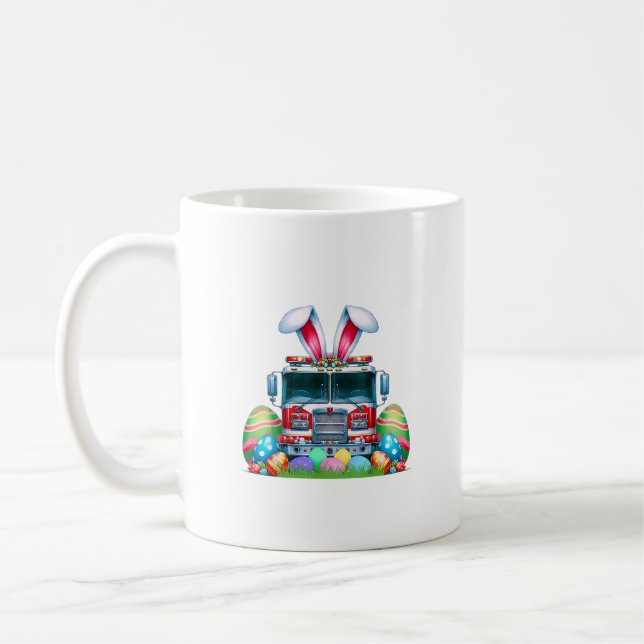 Caneca De Café Fire Truck Easter Bunny Ears Firefighter Easter Eg (Esquerda)