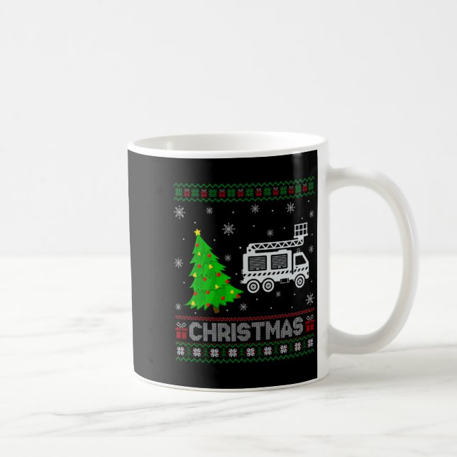 Caneca De Café Fire Truck Xmas Tree Lighting Ugly Christmas Sweat (Direita)