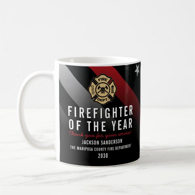Caneca De Café Firefighter of the Year Employee Logo Red Line (Esquerda)