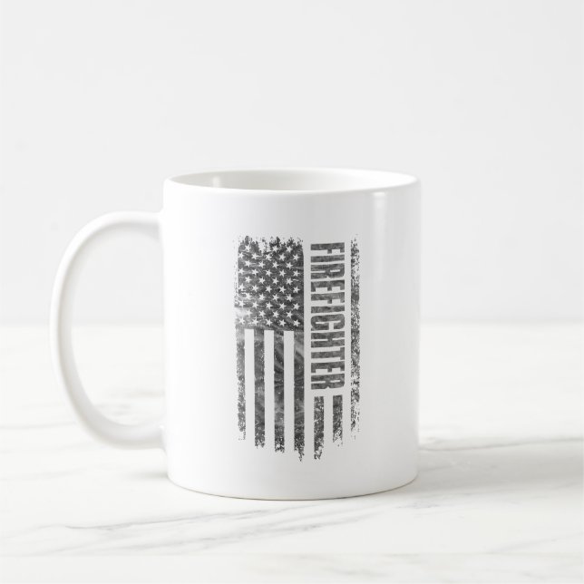Caneca De Café Firefighter USA Flag Distressed design (Esquerda)