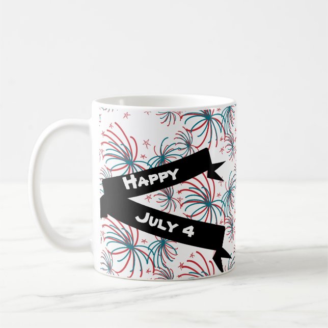 Caneca De Café Fireworks 4 de julho Stars Doodles Banner (Esquerda)