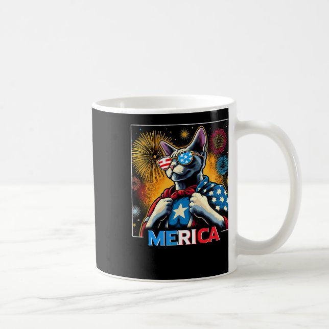 Caneca De Café Fireworks Patriotic Devon Rex Cat Merica (Direita)
