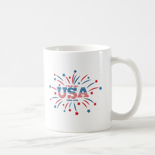Caneca De Café Fireworks USA Patriótico Red White Blue (Direita)