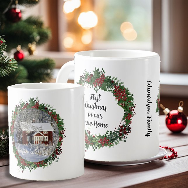 Caneca De Café First Christmas in our new home photo family (Create your own First Christmas in our new home photo family Coffee Mug.)