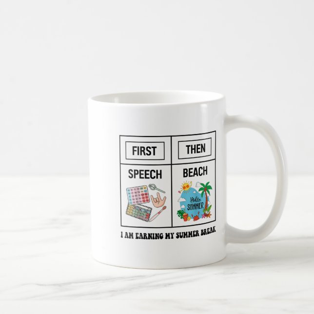Caneca De Café First Speech Then Beach Funny Speech Therapy Summe (Direita)