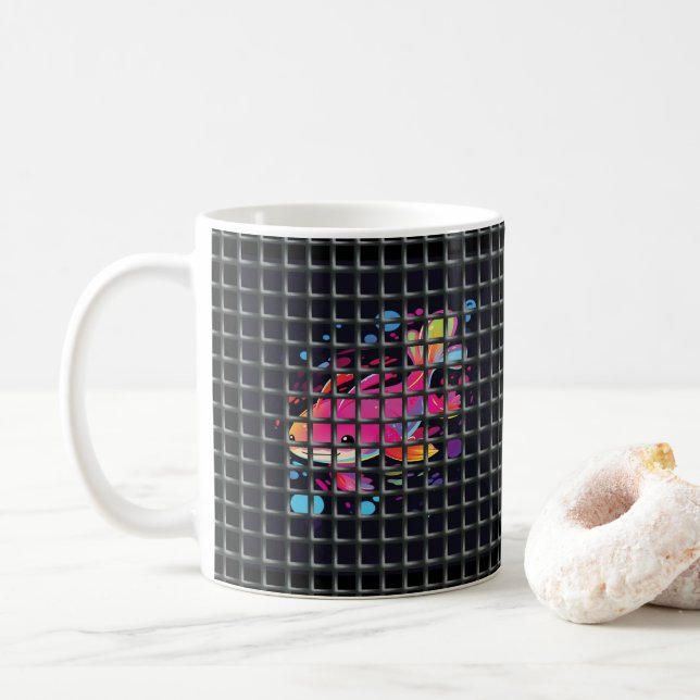 Caneca De Café Fish Behind Net Illustration (Com Donut)