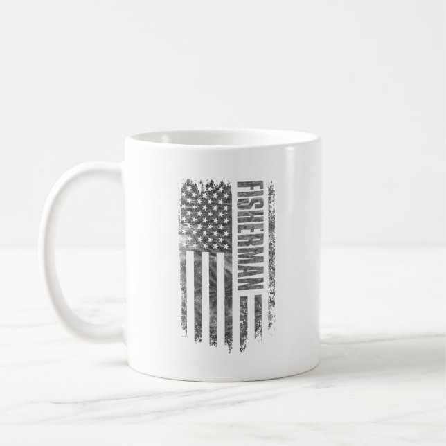 Caneca De Café Fisherman USA Flag Distressed design (Esquerda)