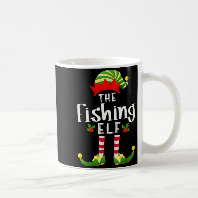 Caneca De Café Fishing Christmas Elf Matching Pajama X-mas Party  (Direita)