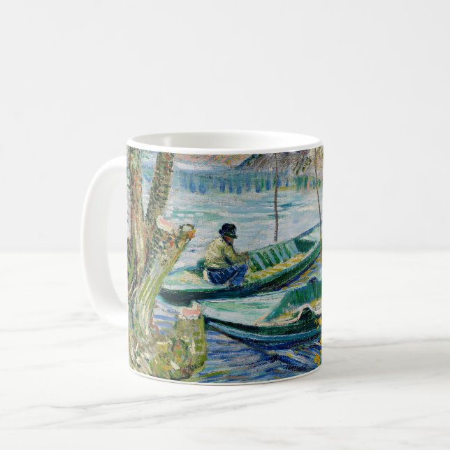 Caneca De Café Fishing in Spring by Vincent van Gogh (Frente Esquerda)