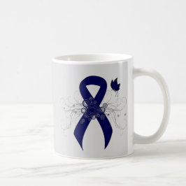 Caneca De Café Fita Azul Escura com Borboleta