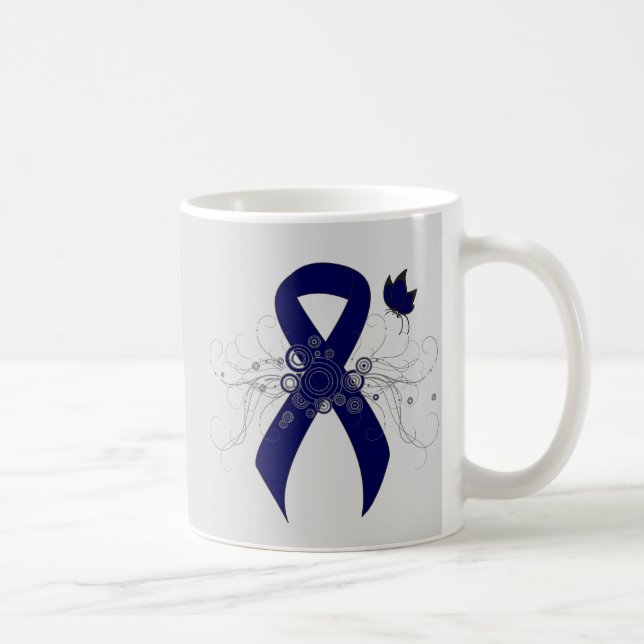 Caneca De Café Fita Azul Escura com Borboleta (Direita)