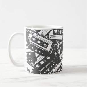 Caneca De Café Fita Cassete: Padrão de Vintagem Monocromática