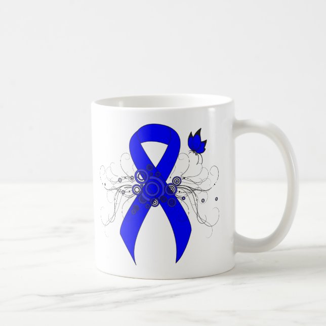 Caneca De Café Fita de Consciência Azul com Borboleta (Direita)