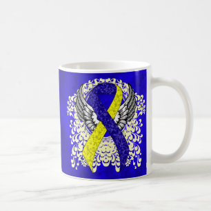 Caneca De Café Fita de Consciência Azul e Amarelo com Asas
