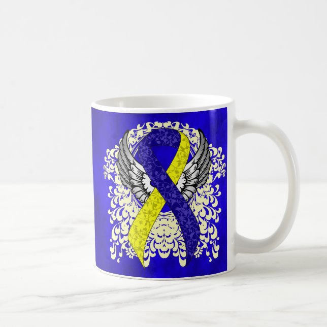 Caneca De Café Fita de Consciência Azul e Amarelo com Asas (Direita)