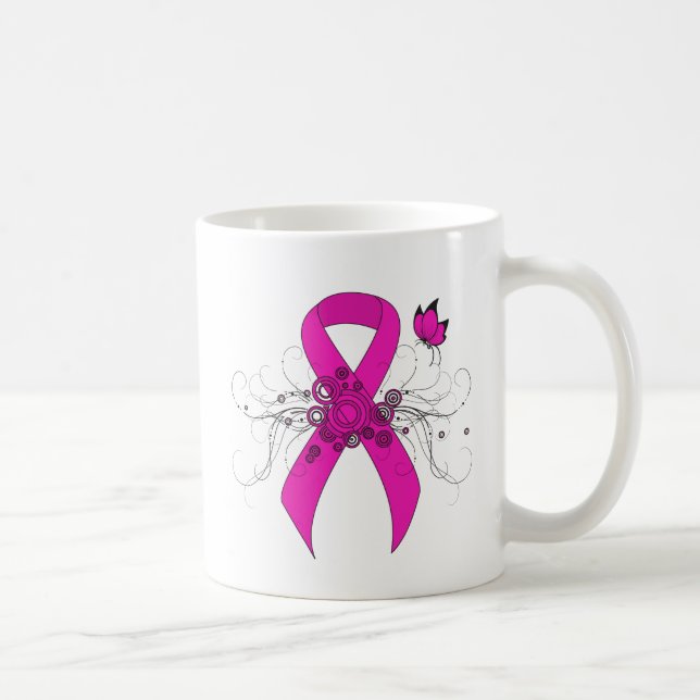 Caneca De Café Fita de Consciência Rosa-Quente com Borboleta (Direita)