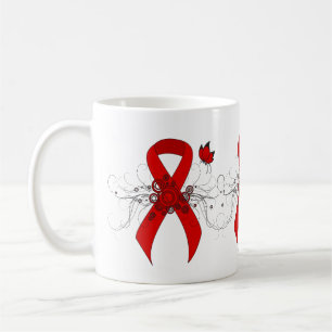 Caneca De Café Fita de consciência vermelha com borboleta