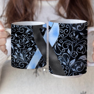 Caneca De Café Fita de Conscientização Azul Preta Design de Canec