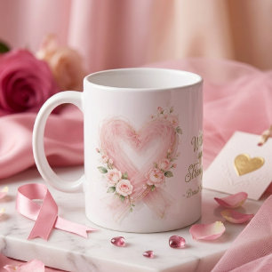Caneca De Café Fita de Conscientização Rosa Delicada Coração Flor