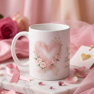 Caneca De Café Fita de Conscientização Rosa Delicada Coração Flor