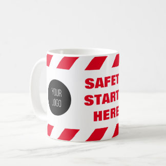 Caneca De Café Fita de Fogo Vermelha e Branca Logo Segurança Come