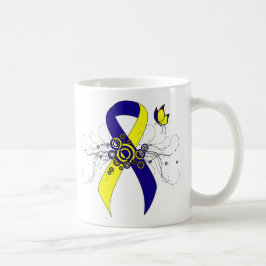 Caneca De Café Fita de Sensibilização Azul e Amarela com Borbolet