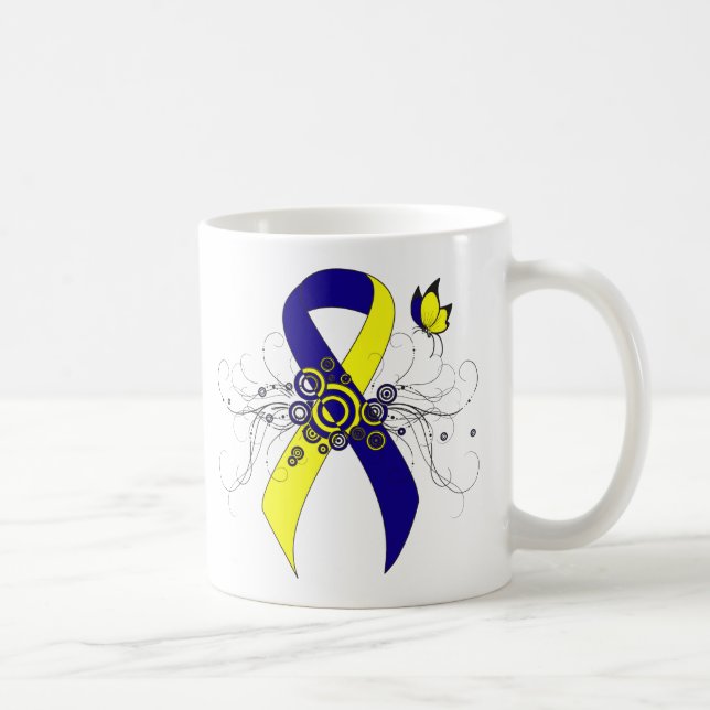 Caneca De Café Fita de Sensibilização Azul e Amarela com Borbolet (Direita)
