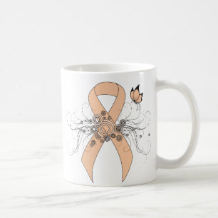 Caneca De Café Fita de Sensibilização para Pêssego com Borboleta