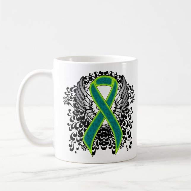 Caneca De Café Fita de Teal e Verde limão com Asas (Esquerda)