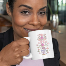 Caneca De Café Fita Floral de Boho Puro Rosa