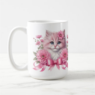 Caneca De Café Fita Rosa Branca de Gato