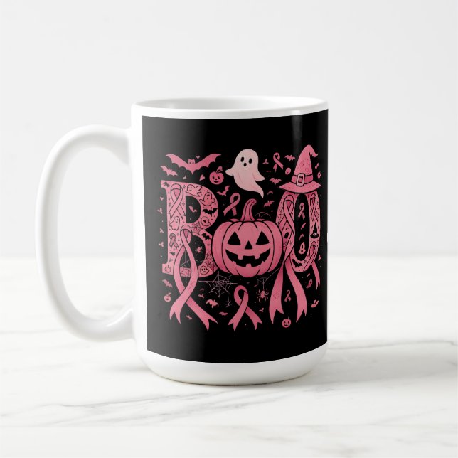 Caneca De Café Fita Rosa de Consciência do Cancer de Boo Hallowee (Esquerda)